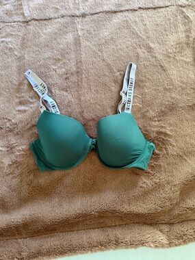 Victoria's Secret Teal Molded T-Shirt Bra with Logo Straps